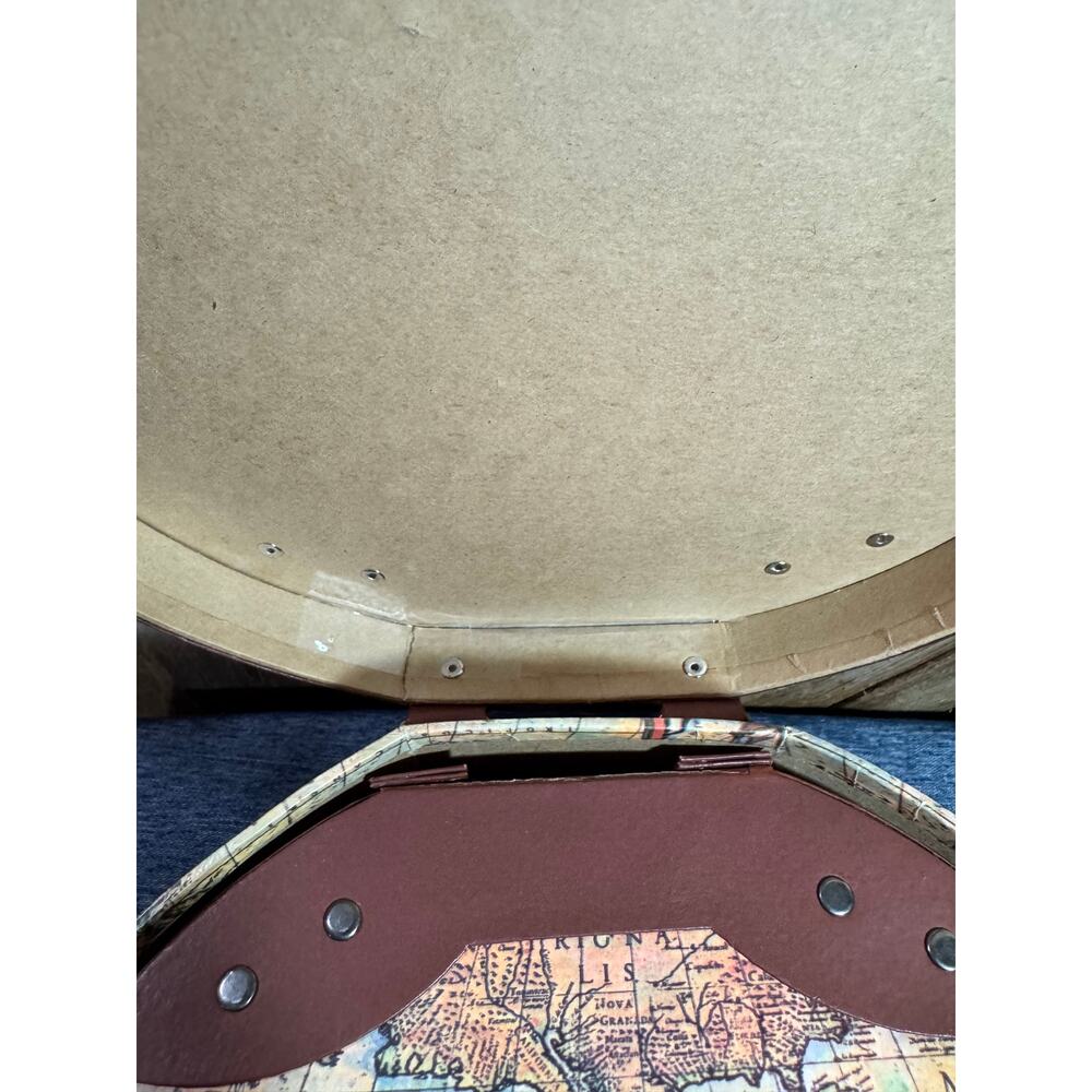 Vintage Old World Map Cardboard Nesting Hatbox Storage Metal Push Lock Accents - Picture 11 of 13